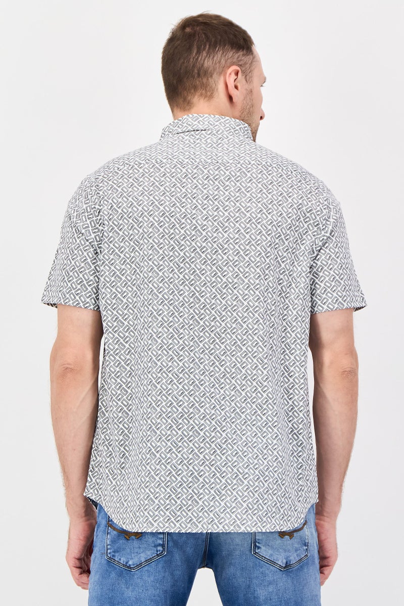 Karl Lagerfeld Men Regular Fit Allover Print Short Sleeve Casual Shirt, Grey - Image 3